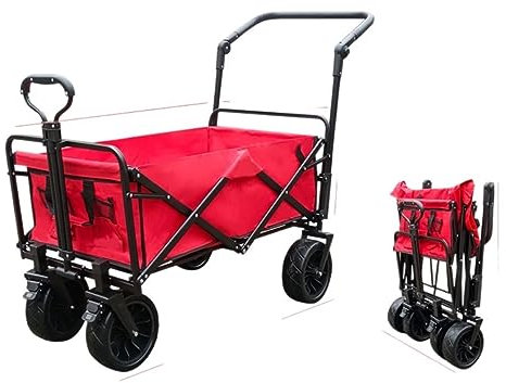 ZWQXZX Chariot de Plage Chariot de Jardin Chariot De Jardin Pliable Chariot De Jardin Robuste avec Chariot De Plage À 4 Roues Chariot de Transport Chariot Pliable(Rot)