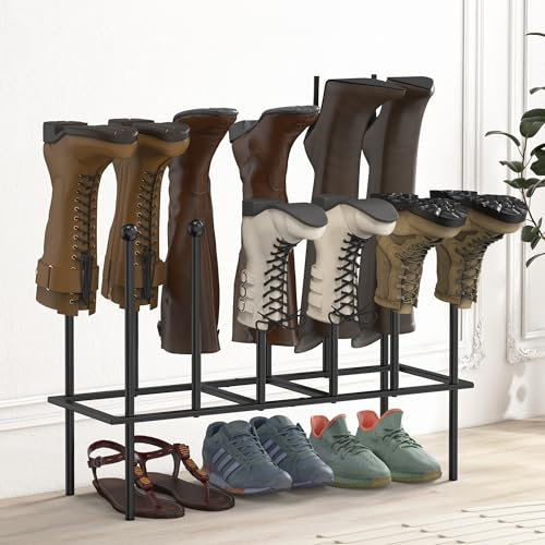 BIBARAJM Stehend Metall Schuhregal für 6 Paar Schuhablage für Schlafsaal Schuh Gestell Rahmen Freistehende Schuhschrank für Stiefel Reitstiefel Schuhe Flur oder Schrank Eingangsbereich