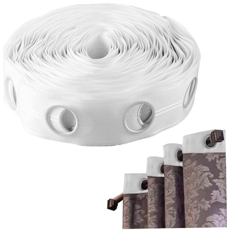 Nastro per tende con occhielli per tende, 10 m, 60 fori, 42 mm, rotondo, anti-UV, pieghevole, in polipropilene, per tende e tende per la casa