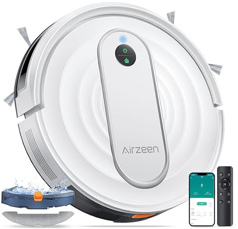 Airzeen Saugroboter mit Wischfunktion,4000Pa Starke Saugkraft J10 Staubsauger Roboter mit Wischfunktion,Fernbedienung und APP gesteuerter Saugroboter,geeignet für Hartböden,Kehrroboter für Tierhaare