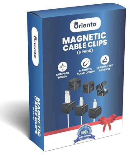 Oriento Magnetic Cable Clips Pacco da 6, Organizer Cavi Magnetico Regolabile, Organizzatore Cavi Magnetico per Scrivania, Comodino, Cavi di Ricarica, HDMI, USB, Cavi Audio, Ufficio, Casa, (Nero)