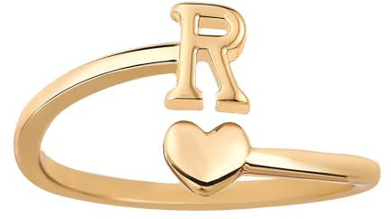 Mikovivi Stapelbare Ringe Herz-Anfangsbuchstaben, Verstellbare Ringe Den Kleinen Finger Süße Ringe Großbuchstaben Herzringe Anlaufgeschützte Goldringe Schmuckgeschenk für Frauen Teenager