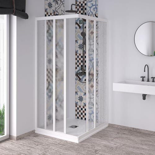 Forte Box Doccia Acril con apertura angolare in acrilico con profili in PVC riducibile Made in Italy (bianco, 80x120 cm)