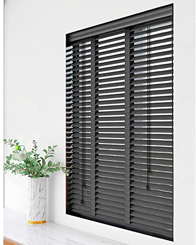 IBOWZ Blackout Blind, Black Wooden Window Blinds, Solid Wood Venetian Blinds With 50mm/2in Slats, Light Filtering Shades, Sunshade Roller Blinds for Windows/doors