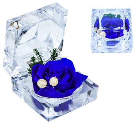 Qaixwuyi Eterna Hecha Mano Flores Caja Regalo Rosa Azul Flor Preservada Eternidad Flor Anillo Caja Día San Valentín Rose Caja Regalo Caja Regalo Flor Eterna San Valentín Confesiones Boda