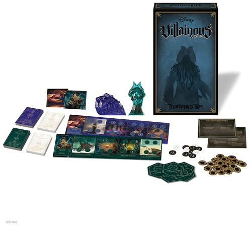 Ravensburger Disney Villainous - Juego de estrategia Treacherous Tides - Juega como Davy Jones o Tamatoa - Independiente o expande con otros villanos - Línea galardonada