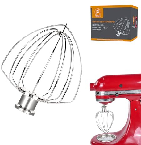 Stainless Steel 6-Wire Whip Attachment Compatible with Kitchen Aid 4.5-5 Quart Tilt-Head Stand Mixer, Egg Cream Stirrer Beater, Dishwasher Safe