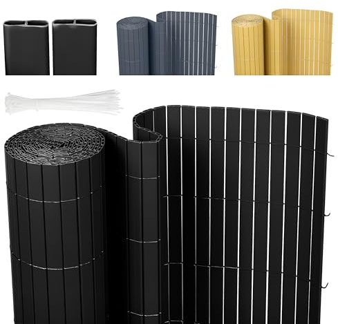 Ribelli® PVC Sichtschutzmatte mit Steg, Sichtschutzzaun ohne Bohren, Sichtschutz Zaun mit Kabelbindern, Windschutz Wetterfest für Garten, Balkon und Terrasse (90 x 300 cm, Schwarz)