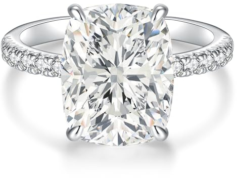 AVECON 3CT Elongated Cushion Cut Engagement Ring for Women, Wedding Promise Cubic Zirconia Band, White Gold Plated Bridal Half Eternity Rings with 4 Prong, Size 6