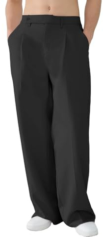 FEDTOSING Dress Trousers for Men Wide Leg Baggy Work Trousers Mens Black Pleated Casual Relaxed Fit Elastic Waist Y2K Pants