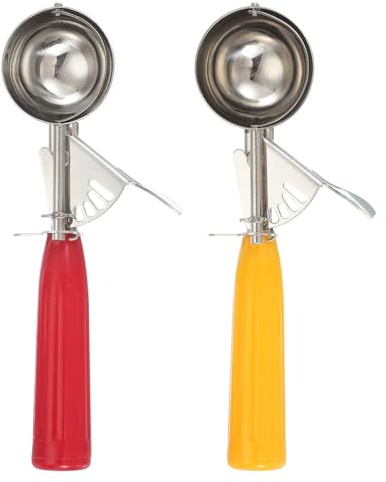 sourcing map 2 Pcs Cookie Scoops, Ice Cream Scoop with Trigger for Baking Cookie Dough Rice Pudding Kitchen Gadget, Red, Yellow