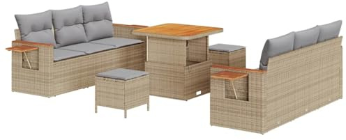 vidaXL 9-delat trädgårdsoff set med kuddar utomhusmöbler beige poly rattan stiligt ljusgrå modulär design för 5 personer patio sittplatser loveseat