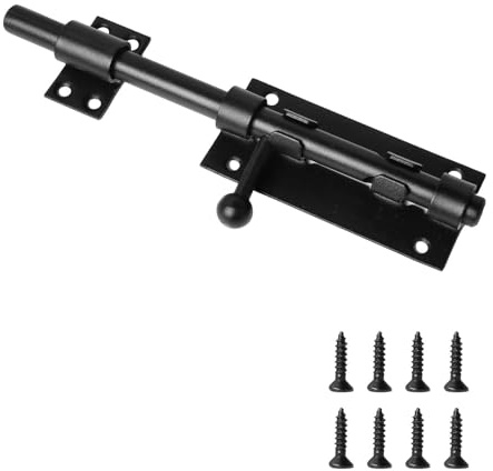 SDLDEER Robuster Türriegel Abschließbare Türriegel Bolzenriegel mit Vorhängeschloss Loch, 304 Edelstahl Schieberiegel mit Schrauben für Schlafzimmer Toilette, Schwarz (200mm)