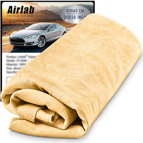 Airlab Pelle di Daino Auto Professionale L 50x40 CM, Panno Daino Vera Naturale per Moto Vetro Specchio Finestra, Camoscio Efficace Detail, Scamosciata Asciugatura Assorbente Lucidatura Antigraffio