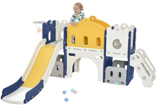 Veitoalioy Scivolo per Bambini, Scivolo per da Esterno, Centro Attività al Coperto e All'aperto Attrezzatura da Gioco Parco Giochi Giardino, Slide di Gioco Multifunzionale (Aisle-Blue Yellow)