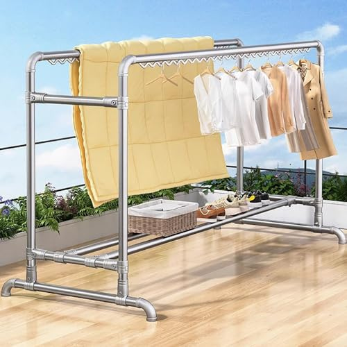 Stendibiancheria portatile con treppiede, resistente, pieghevole e regolabile, per uso interno/esterno, salvaspazio, design rotante, 160/200 cm, con 2 corde