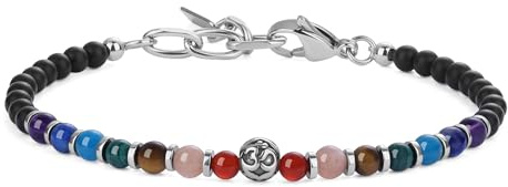 COAI Pulsera para Mujer con Cuentas de Ónix Opaco y Piedras de los 7 Chakras, Pulsera Chakra para Mujer
