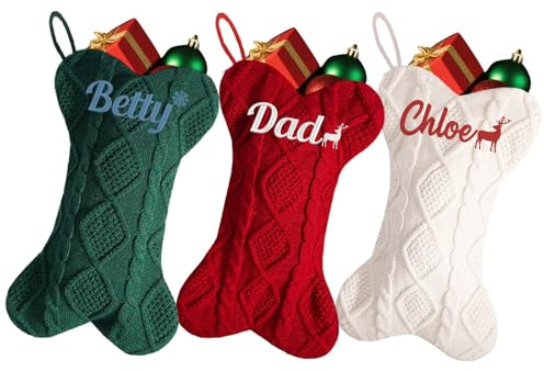 Weihnachtsstrumpf mit besticktem Namen, bestickt, personalisierbar, Weihnachtsstrümpfe für rustikales Bauernhaus, Kamin, hängende Ornamente, Weihnachtsdekoration, 41,5 cm