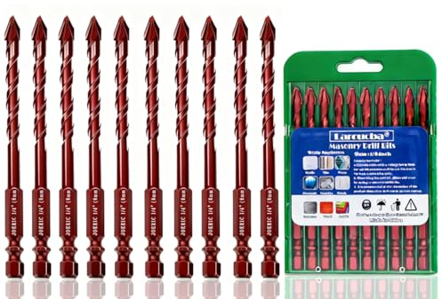Larouoba 10pc 1/4” Red Masonry Drill bits, 6mm Eccentric Drill Bit Concrete Drill Bit for Glass,Brick,Plastic,Cement,Wood,Ceramic,Metal,Marble.