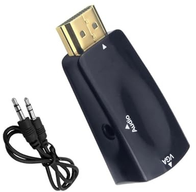 KNNGZTSSR Câble de Conversion HDMI vers VGA, Adaptateur mâle vers Femelle, Jack 3,5 mm, Audio HD 1080p, for écran de PC, Ordinateur Portable, Tablette(Black)