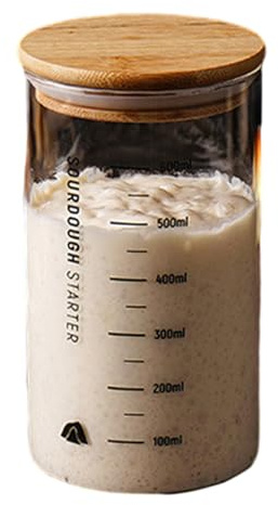 Vaso di fermentazione della bocca larga pratico vetro trasparente pasta di vetro starter contenitore con coperchio in legno rifornimenti casa coperchio in legno Glaswares