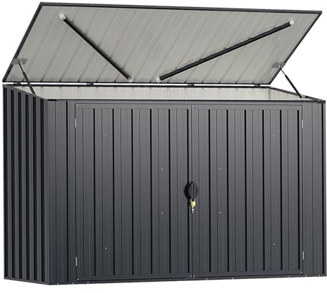 GOPLUS 1,9 m³ Caseta de Jardín de Acero Galvanizado, 193 x 86 x 127 cm, Cobertizo Exterior con Doble Puerta con Cerraduras, Palanca Hidráulica, Casa para Herramientas, Bicicletas, Cubos de Basura