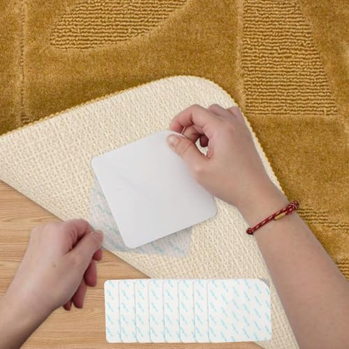 8 Pieces Rug Pad Grippers, 10x10cm Rug Anti Slip Pads for Carpet | Washable and Reusable Rug Stickers, Enhances Safety Under Rug Carpet Tape for Wooden Floors, Tiles, and Marble Floor Tiles