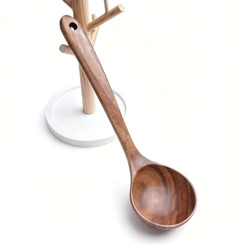 Teakholz Schöpflöffel groß – tiefer Holzlöffel zum Schöpfen & Servieren – handgefertigt, hitzebeständig & langlebig – ideal für Suppen, Eintöpfe & Currys – schonend für Pfannen