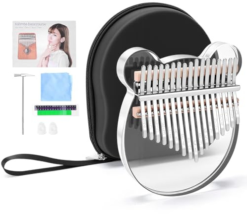 Acrylic Kalimba 17 Keys Thumb Piano Portable Crystal Transparent Musical Instrument Birthday Gift for Adult Beginners Professional with EVA storage bag, Finger cots, cleaning cloth