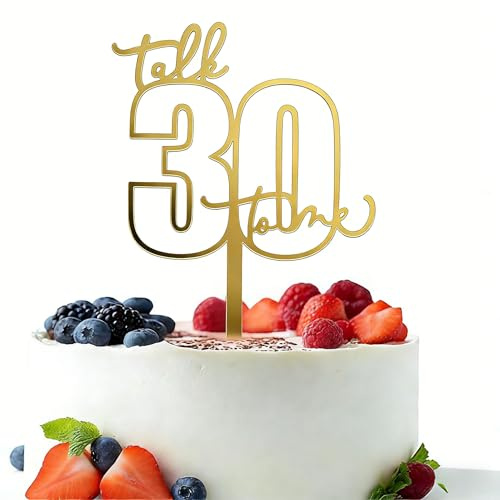 Gold Acrylic Number 30 Cake Topper - 30th Birthday Cake Decor for Men & Women, Anniversary Party Cake Decoration Supplies
