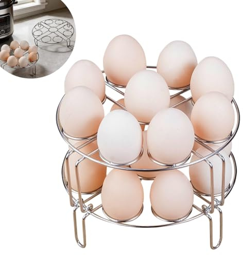 2 Pack Egg Steamer Rack, Instant Pot Egg Rack, Stainless Steel Trivet for 8 Quart Pressure Cooker, Stackable Insert for Instant Pot Accessories for Cooks 18 Eggs, Fits 6qt & 8qt Pressure Cookers