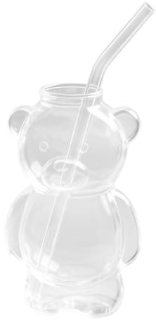 Bear Straw Cup, 320ML Leak Proof Glass Drinkware, Cute Ice Coffee Cup for Kids Students Teens, Cold Drinks, Home Workplace Apartment Bar Accessory, Reusable Beverage Container for Daily Use