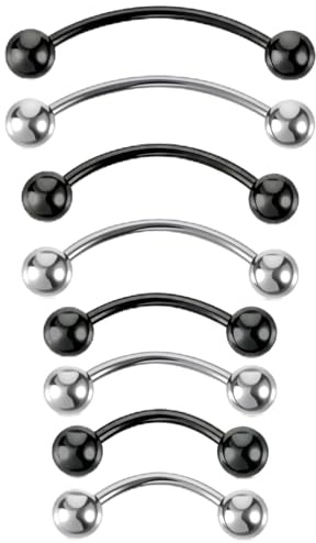 8 Pcs 20G Curved Barbell Piercing Jewelry Stainless Steel Snake Eye Tongue Rings 4 Sizes Vertical Labret Lip Jewelry Eyebrow Piercing Belly Button Ring Eyebrow Ring For Women (6mm 8mm 10mm 12mm)