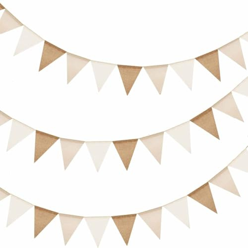 Wimpelkette Outdoor Beige Braun, 3 Stück Party Wimpel Girlanden Boho Wimpelgirlande Boho Hängende Banne für Hochzeit Geburtstag Babyparty Gartenparty Karneval Deko (beige)