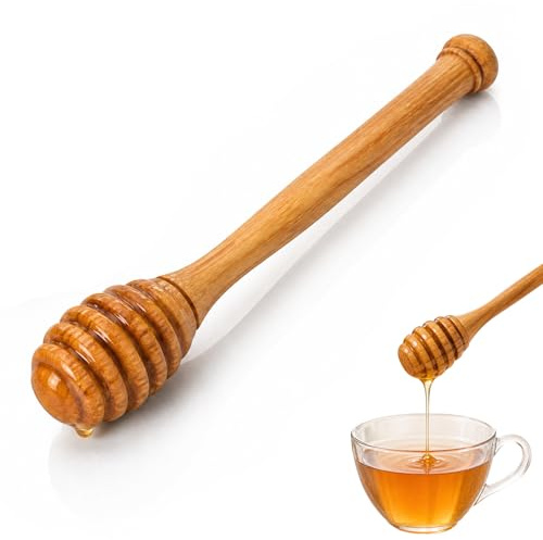 Natural Olive Wood Honey Dipper, 6.3 in Honey Spoon, Mini Honeys Sticks | Honey Drizzler, Durable & Warp-Resistant, Preserves Honey-Purity, Wooden Spoon for Jars, Stirrer Stick for Tea & Kitchen