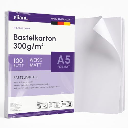 eliant. Bastelkarton A5 weiss matt 300 g/m², 100 Blatt – Made in Germany