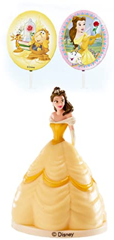 dekora Tortendeko Deko Geburtstag Set mit Belle Figur und Cake Topper-Torten Zubehör aus PVC, Kunststoff, Bunt, 8.5 cm 303015