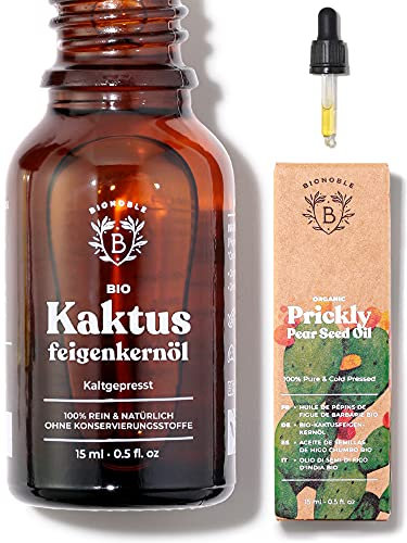 Bionoble Kaktusfeigenkernöl Bio 15ml - 100% Rein, Natürlich, Kaltgepresst - Gesicht, Körper, Haare, Bart, Nägel - Vegan und Cruelty Free - Prickly Pear Seed Oil - Glasflasche + Pipette