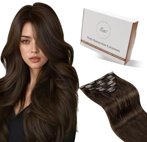 Hetto Clip in Extensions Echthaar Mittelbraun 50cm 120g 7pcs - Für Lange Haare: Invisible & Seamless für Hochzeit/Party, Volle Abdeckung für Sofortiges Volumen 4