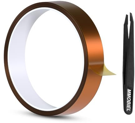 MMOBIEL Heat Tape for Sublimation & Electronics Polyimide Tape 1 x 100ft (25mm x 30m) – High Temp up to 536°F, ESD Tweezer Included – for Heat Press, 3D Printing, Soldering, HVAC