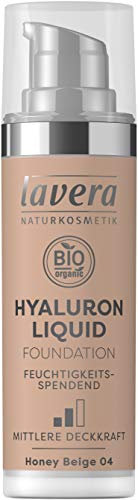 lavera HYALURON LIQUID FOUNDATION -Honey Beige 04- mit Bio-Mandelöl ∙ Make-Up Grundierung ∙ intensive Feuchtigkeit ✔ Naturkosmetik ✔ vegan ✔ Bio Inhaltsstoffe ✔ Natürlich & Innovativ, 30 ml