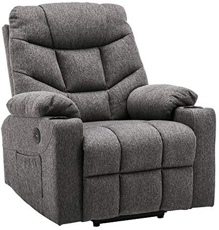 M MCombo Fernsehsessel mit Aufstehhilfe Elektrisch, Relaxsessel mit Liegefunktion, Seniorensessel für Wohnzimmer, TV Sessel mit Liegefunktion bis 140°, mit USB, Retro 7286 (Stoff, Grau)