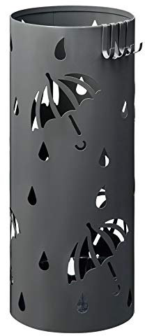WOLTU SST01an - Portaombrelli in ferro con vaschetta antigoccia, 4 ganci per gli ombrelli tascabili, (diametro x altezza) 20 x 49 cm, antracite, rotondo