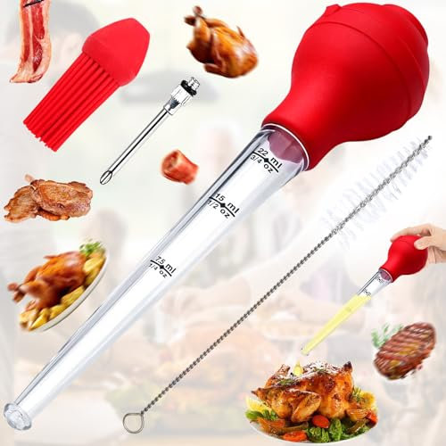 tris Carne de Jeringa Baster de Pavo, Baster de Pavo de Acero Inoxidable, Kit de Inyectores de Carne, para Barbacoa, Tocino, Carne Ahumada, Chuletas de Cerdo, Pollo, Vieiras