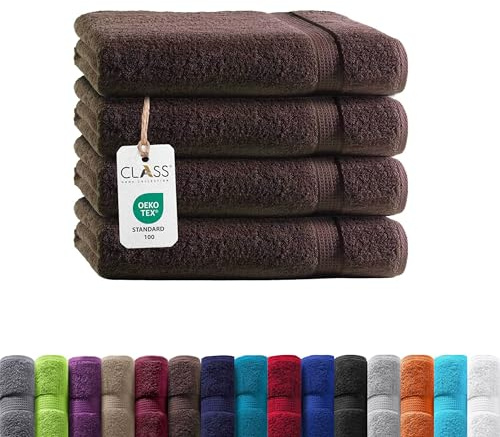 Class Home Collection Frottee Gästetücher 30x50 cm – 4er Set Gästetuch – Besonders weiche & saugfähige Gästetücher aus 100% Baumwolle mit Aufhänger – Braun