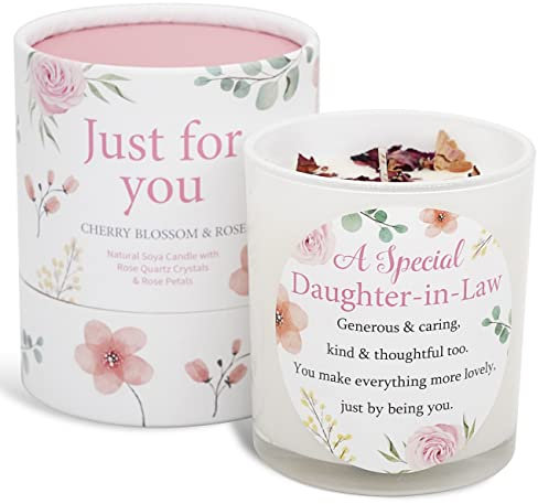 Daughter-in-Law Candle in Gift Box – Thoughtful Soy Candle with Rose Quartz & Rose Petals – Beautiful Verse - Birthday - Christmas