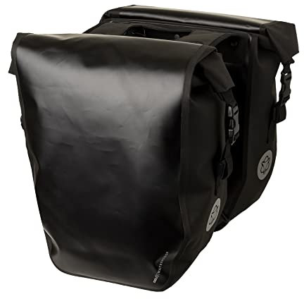 AGU Clean Fahrradtaschen Doppel, Tasche für Gepäckträger Fahrrad, Seitentasche Fahrrad, Wasserabweisend, Reflektierend, 100% Recyceltes Polyester - Schwarz