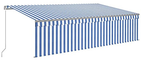 Tidyard Gelenkarmmarkise Einziehbar mit Volant, Sonnenmarkise Balkonmarkise Terrassenmarkise Sonnenschutz Sichtschutz Markise für Garten Terrasse Balkon 5x3 m Blau und Weiß