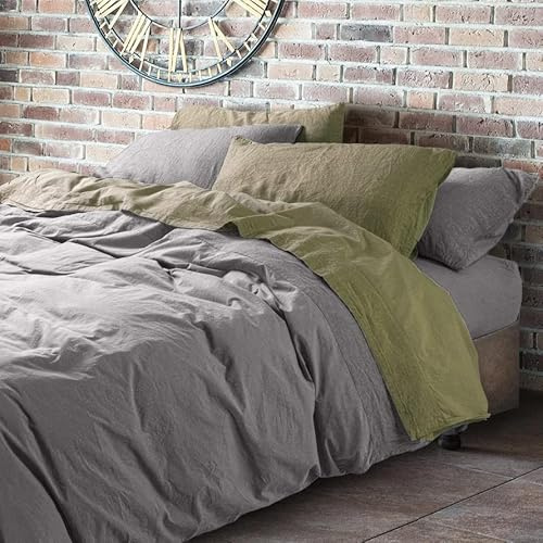 Lisola-set Bäddset Dubbeltäcke i bomull och linne, Stonewashed effekt, påslakan 255 x 250 cm + sängkläder under 180 x 200 x 30 cm + 2 örngott 50 x 80 cm