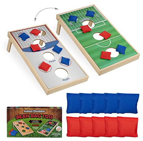 Relaxdays Cornhole, Wurfspiel Set, 10 Sandsäcke, Bean Bag Spiel, HxBxT: 18 x 29 x 58 cm, Indoor & Outdoor, mehrfarbig